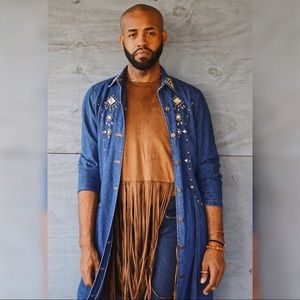 Gold studded denim dress